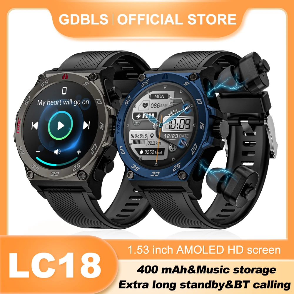 

New LC18 TWS Bluetooth Headset Smartwatch with Local Music 400mAH Heart Rate Oxygen Monitoring Wireless Call Sport Smart Watch