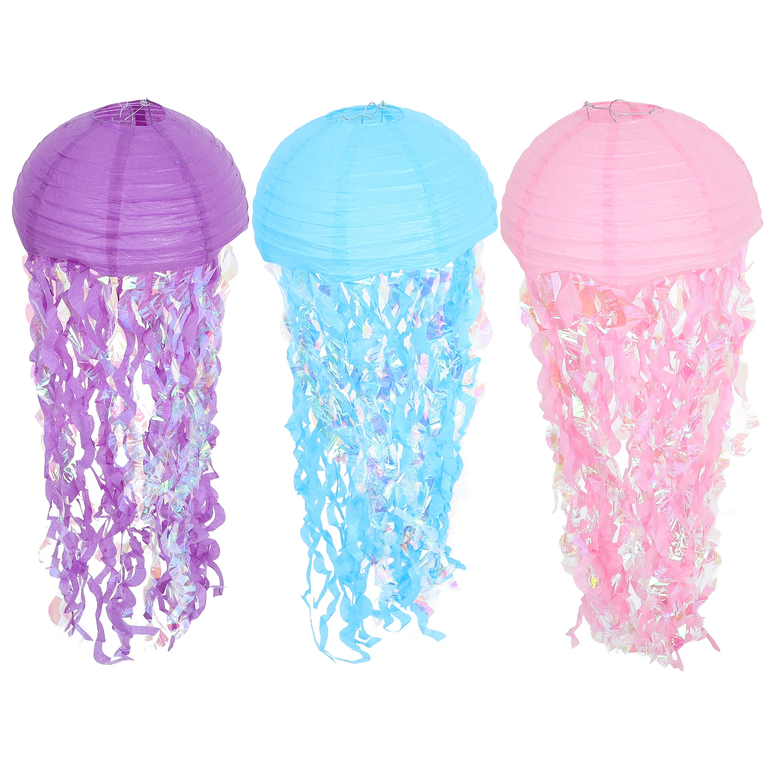 

3 Pcs Artificial Jellyfish Lantern Decoration Hanging Iron Themed Decorative Paper Lanterns