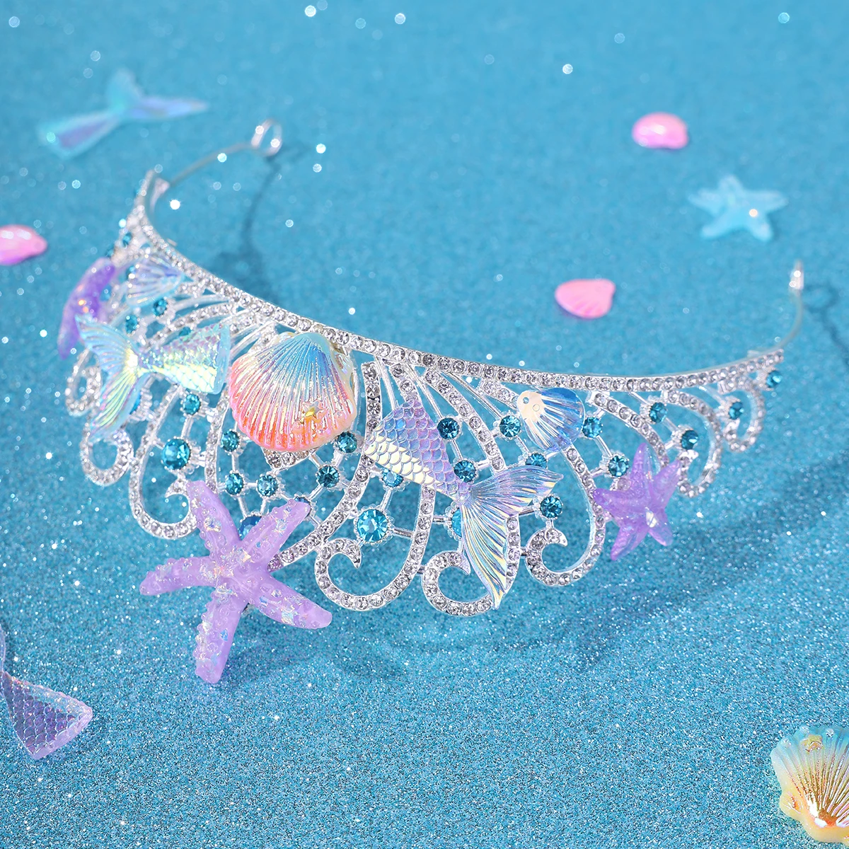 Fashion Silver Color Tiaras And Crowns For Women Bride Handmade Starfish Shell Diadems Wedding Hair Accessories image 4