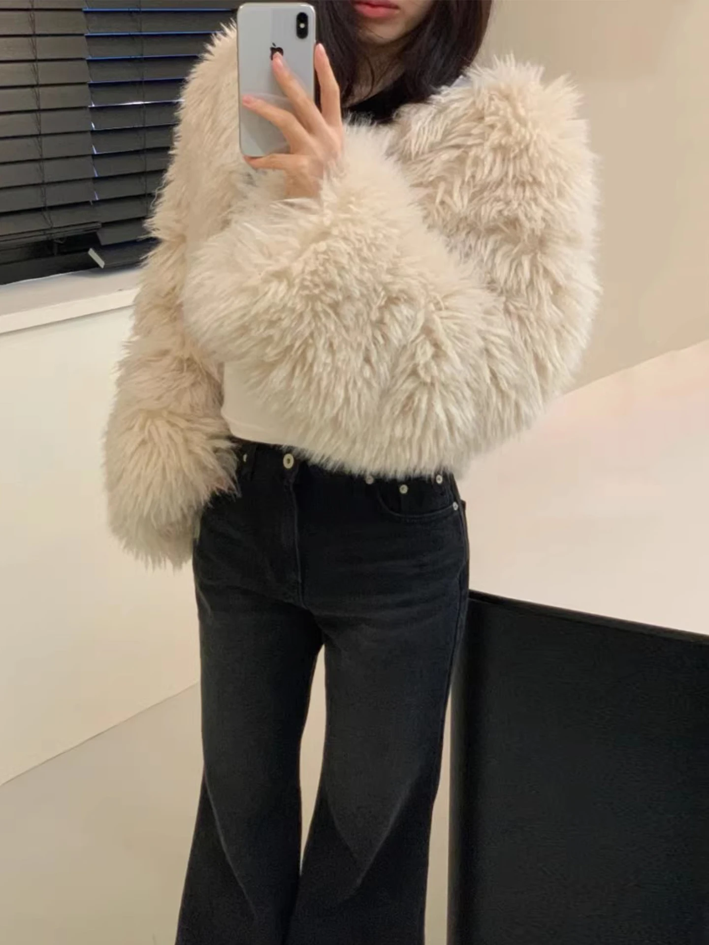 Ele couleur fourrure ort manteau femme ample ouvert Cardigan Sle vêtements de sortie d'hiver coréen Faion Long Sve haut