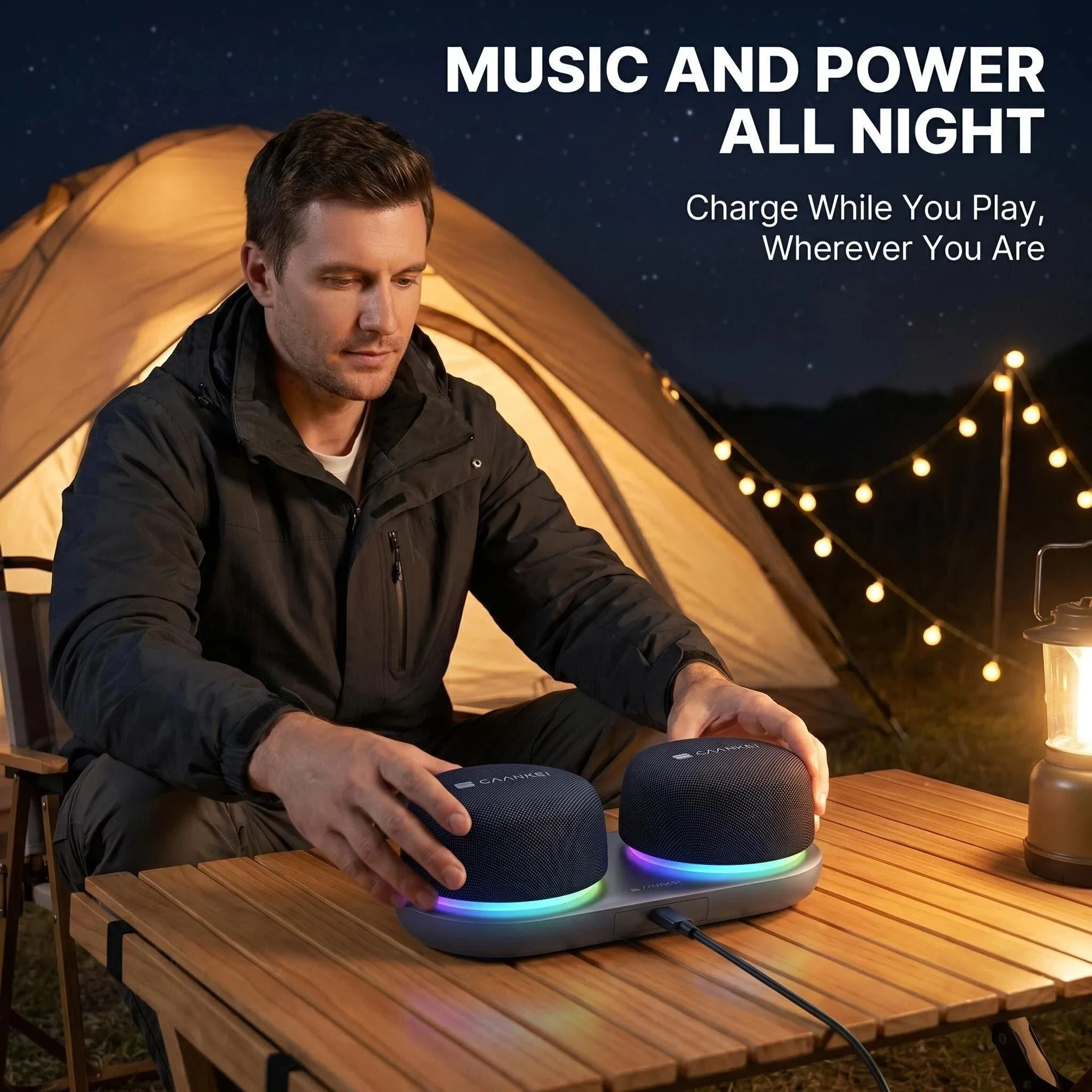 Dual Bluetooth Speaker Set with Magnetic Base & Phone Stand TWS Stereo Sound 10H Playtime RGB Music Sync Lights for Home Theater - view 5