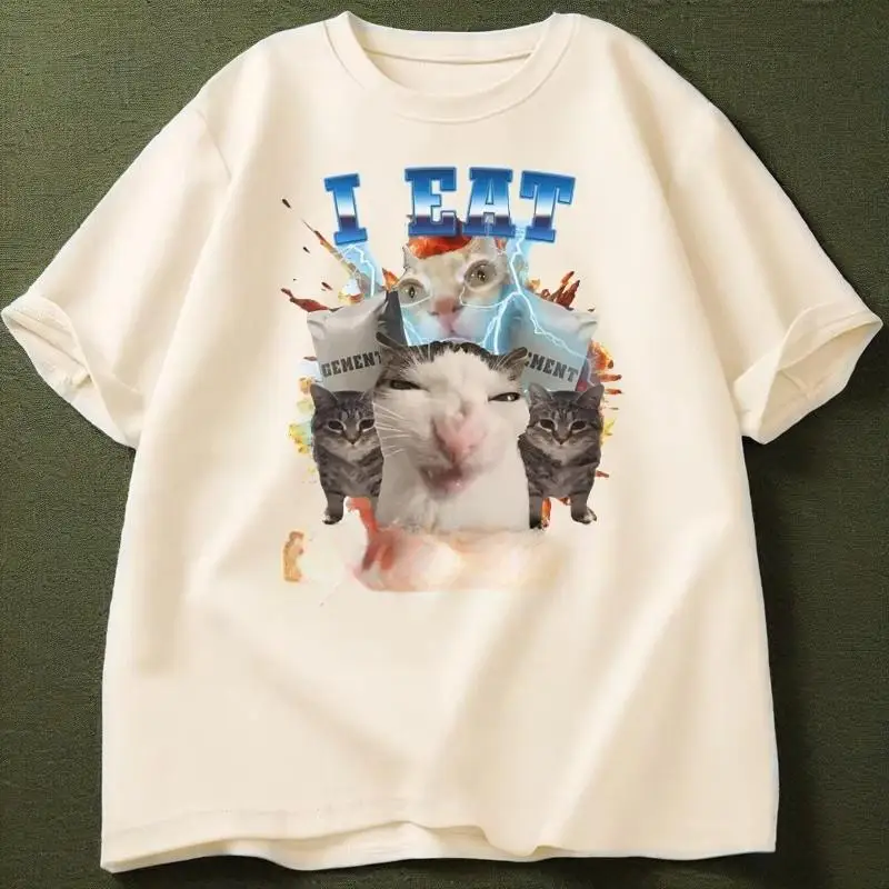 

Funny cat expression pack T-shirt for men and women, round neck cotton short sleeve T-shirt, daily casual wear, machine washable