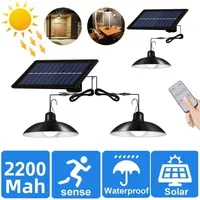 Solar Split Pendant Light 1 Panel with 1/2 Led Solar Powered Lamp with Remote Control Camping Outdoor Garden Hanging Light