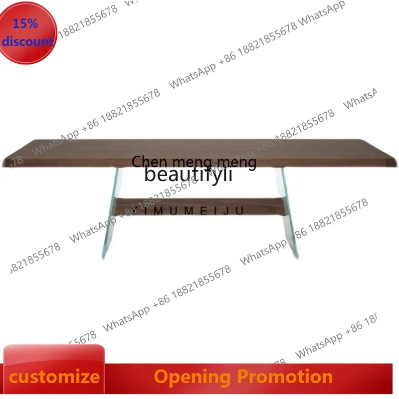 

sscn8617 Italian Furniture Light Luxury Modern Minimalist Black Walnut Solid Wood Dining Table Glass Minimalist Tea Table