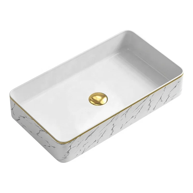 modern luxury hotel bathroom vanity wash basin marble style ceramic art sink, rectangular design easy to clean function