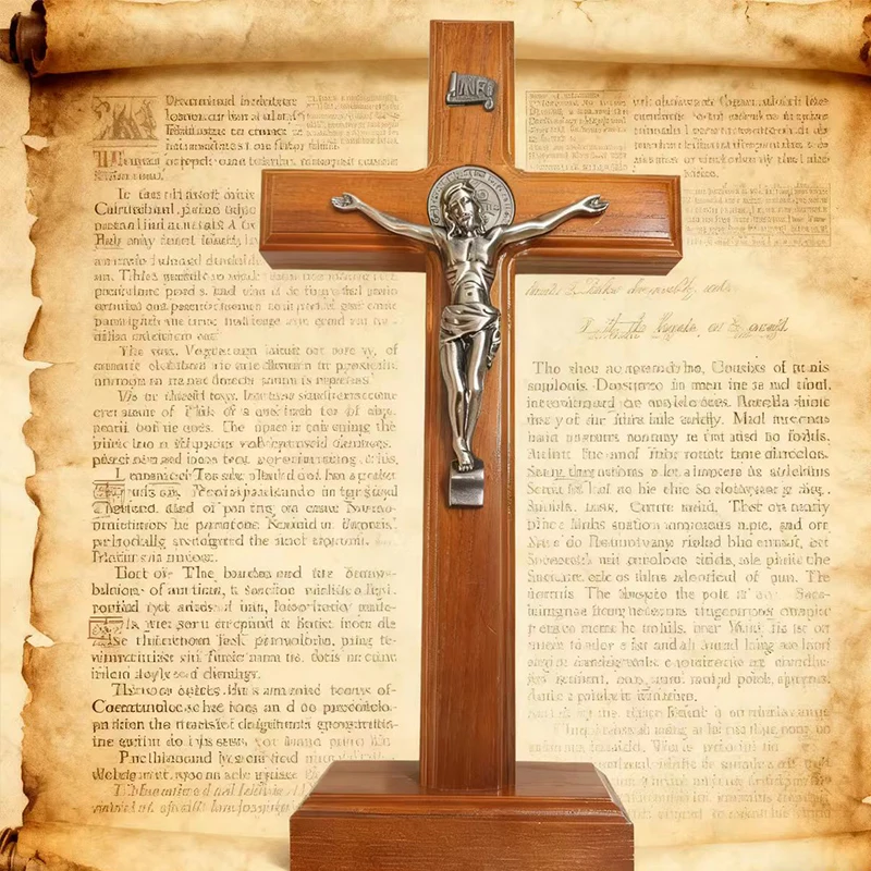 Neues katholisches Holzkreuz mit Sockel 2026 – Beten Sie für Ihre Familie und Ihr Zuhause – Handgehaltene religiöse Gedenkstatue von Jesus auf Sockel – Geschenk – Detail 5