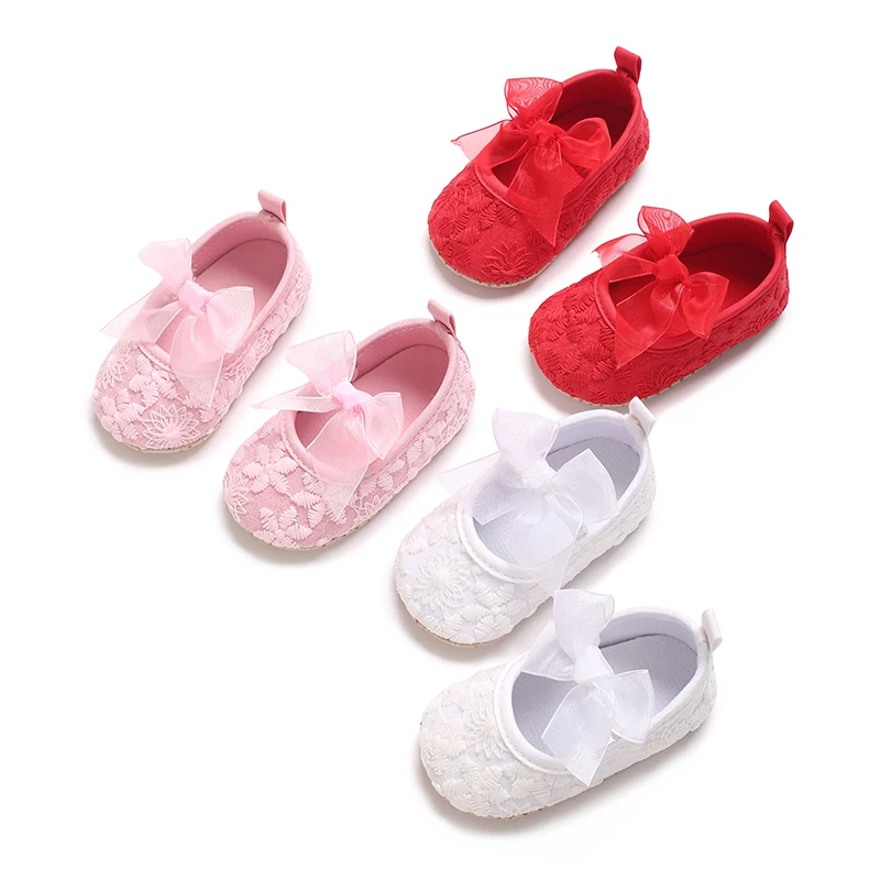 Cute Lace Baby Girl Princess Shoes with Butterfly Bow Tassel - Soft Soled Moccasins Three Color Options Children's Footwear
