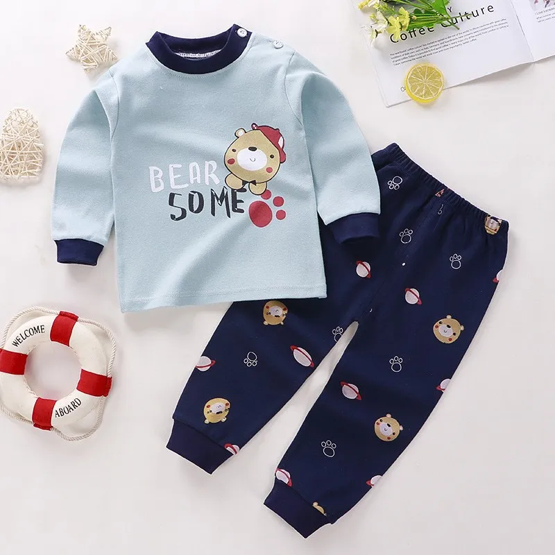 2024 New Autumn Clothig Two Piece Suits Kids Cartoon Sleepwear Suits Toddler Girls Casual Loose Cotton Long Sleeve Tops+Pants