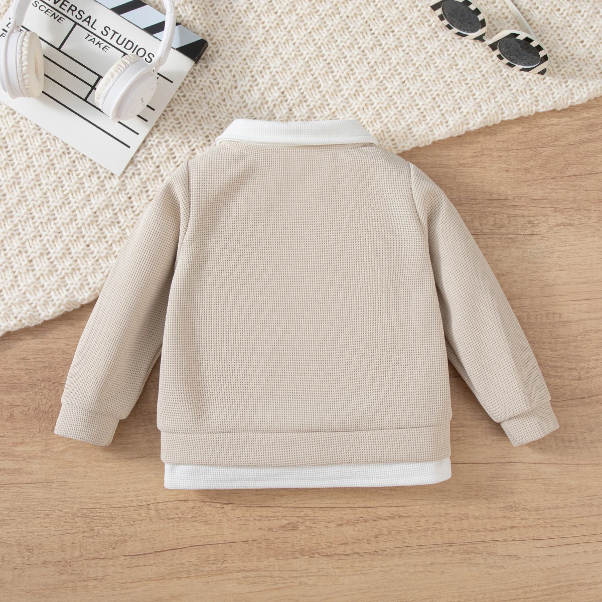Toddler Boys' Spring/Autumn Collared Top with Fake Two-Piece Design Pullover Versatile Casual Sweatshirt Daily Hot Sale