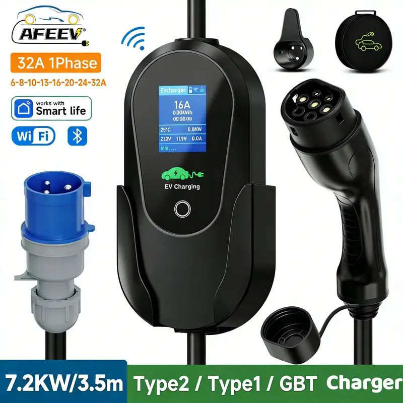 AFEEV portable electric vehicle charger with cable and connector