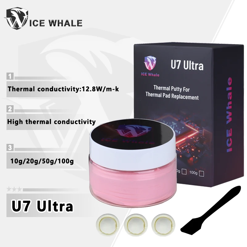 

ICE Whale U7 Ультратермическая шпатлевка для VGA GPU IC-процессора Быстрое охлаждение Термопрокладка Теплоблокирующая шпатлевка Высокая производительность