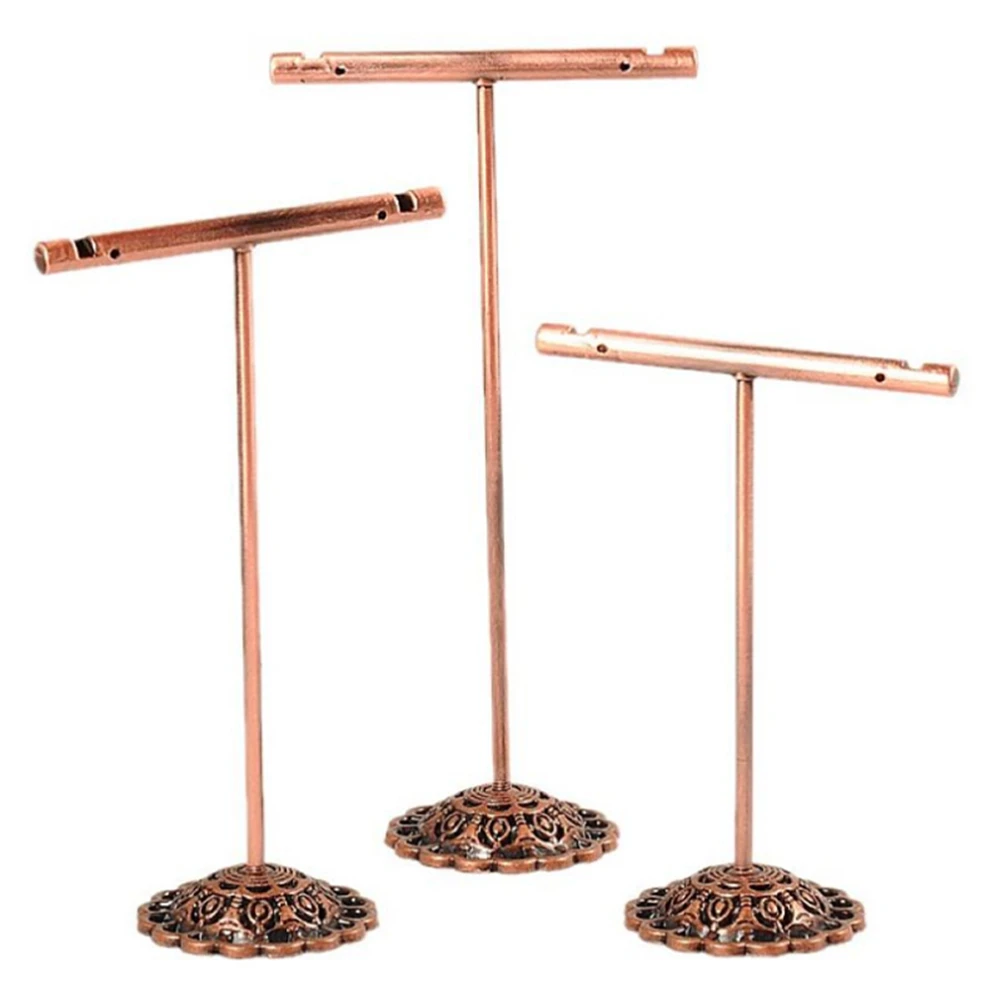 Portable Earring Jewelry Display Rack Metal Stud Necklace Organizer Ornament T Bar Hanger Showcase Holder Stand Bronze