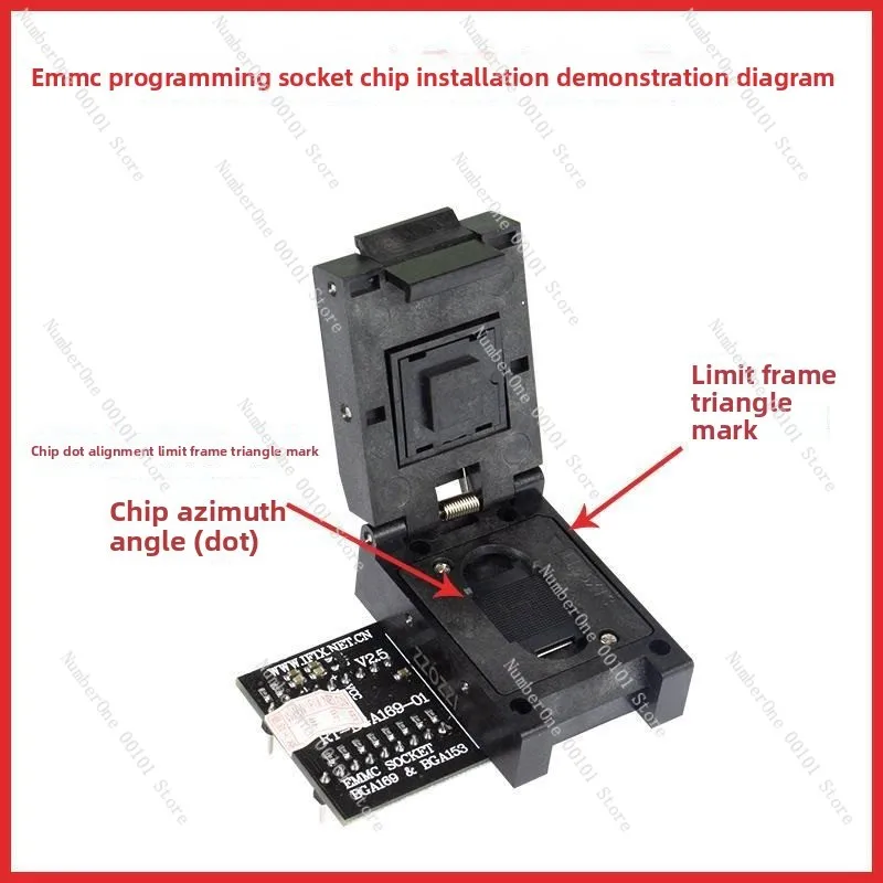 RT-BGA169-01 BGA169/BGA153 eMMC Programming Socket, V2.5 Flip Socket Adapter for RT809H Programmer, Read and Write Adapter