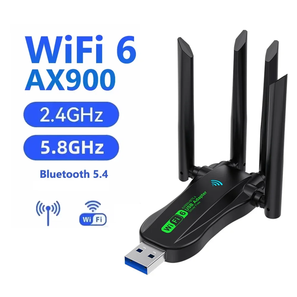 WiFi 6 AX900 USB Adapter Bluetooth 5.4 Dual Band Antennas 2.4G 5G WiFi6 Network Card Wireless Receiver Driver Free for WIN 10 11