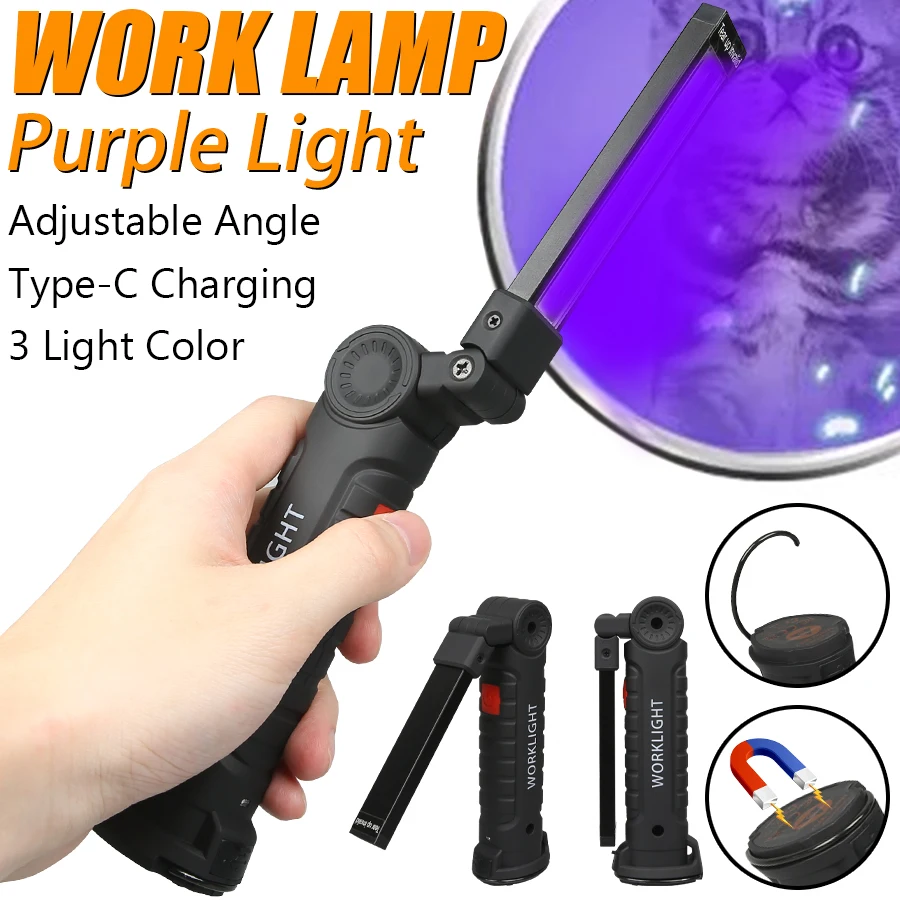 

Portable UV Flashlight Type-C Rechargeable Magnetic Black Light Work Lamp for Pet Urine Stains Portable Torch Flash Lamp