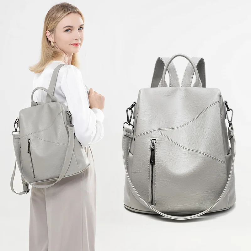 1PCS Stitched Texture Women Backpack Adjustable Straps Durable PU Anti-theft Light Rucksack for Daily Shopping Outfit Matching