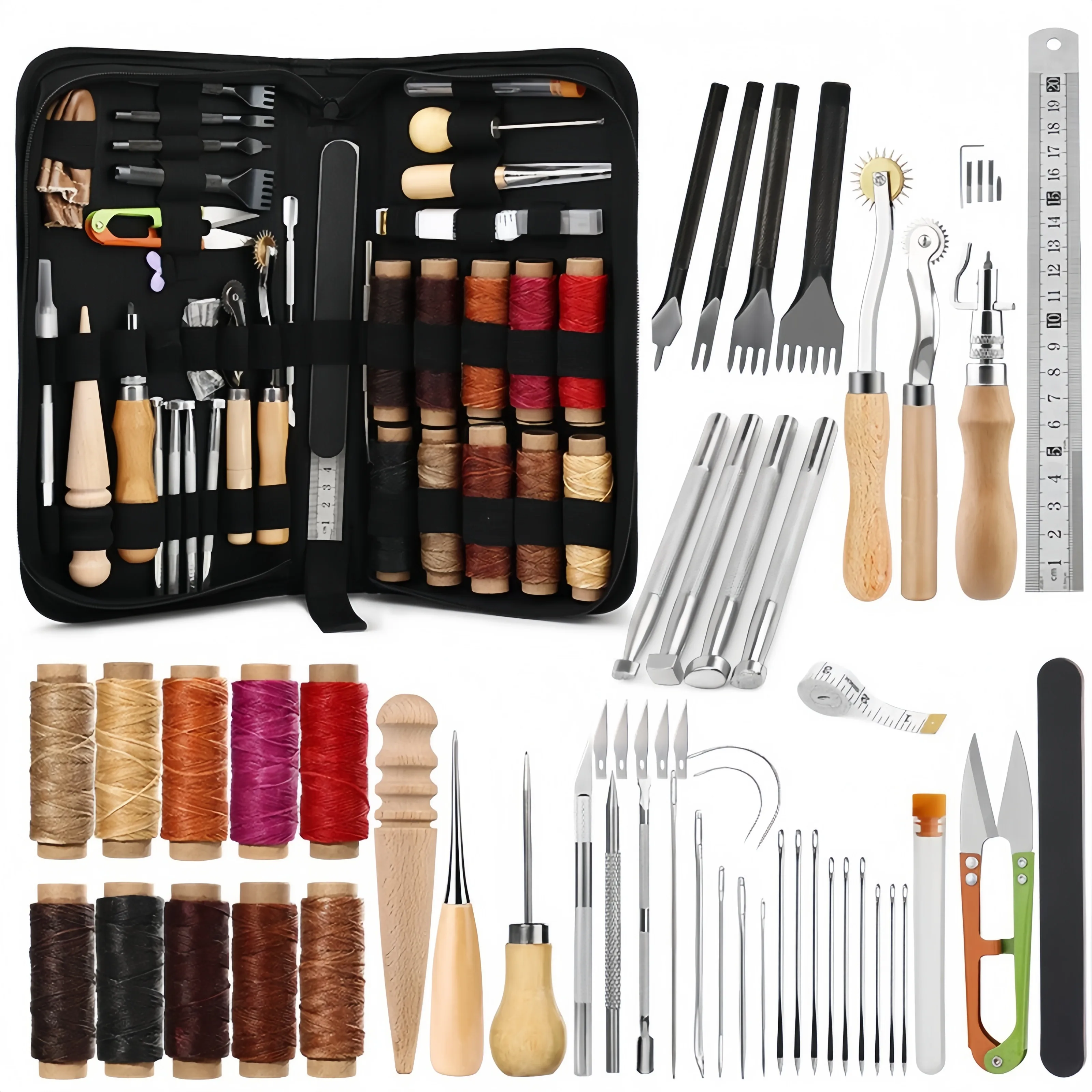 

Leather Sewing Kit With Waxed Thread Large Eye Leather Sewing Stitching Needles Tape Measure Leathercraft Sewing Tools Set