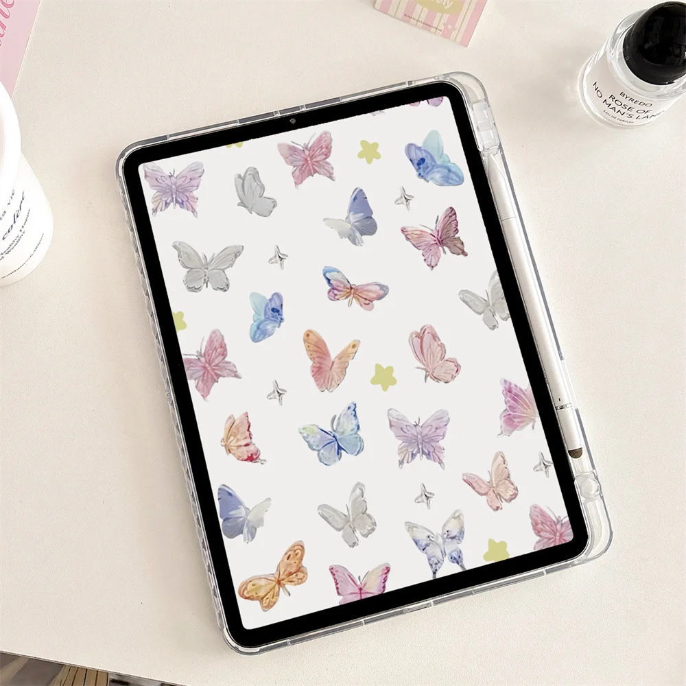 Acrylic Case For ipad Air 6 5 4 10.9 Pro 11 10.5 9.7 2018 Mini6 Cover With Pencil Holder for 10.2 7th 8th 9th 10th Gen Butterfly