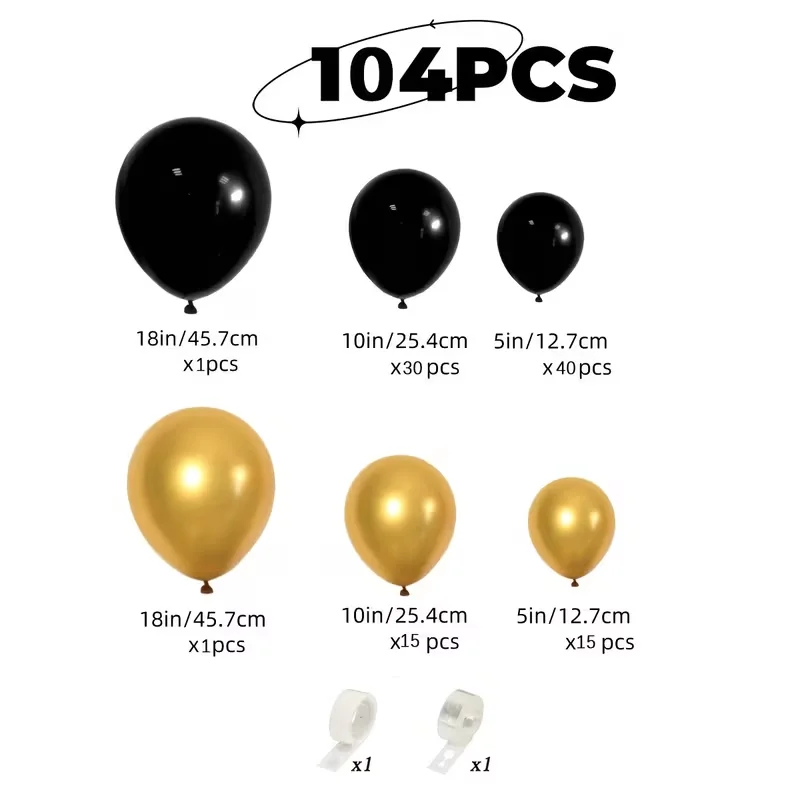 104pcs Black Metallic Silver Balloon Garland 5‘’ 10‘’ 18‘’  Metal Latex Helium Balloon Arch Set for Birthday Wedding Bridal Baby