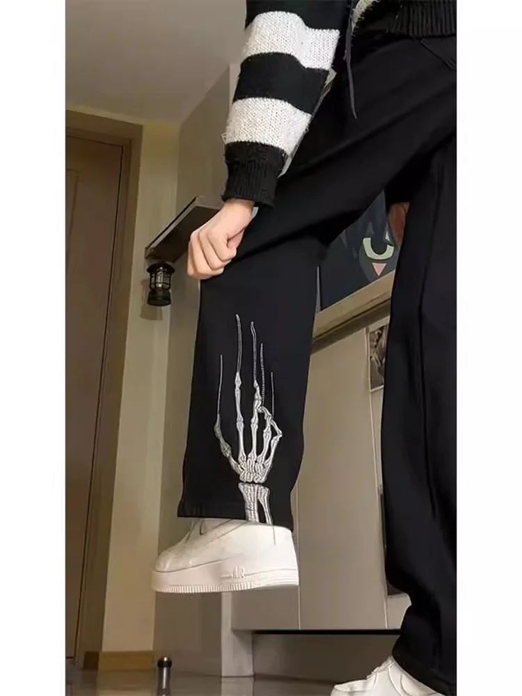 

Джинсы Bla Skull Hand ab с прямыми штанинами, мужские осенне-зимние уличные утягивающие модные повседневные брюки
