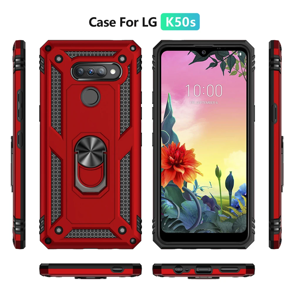 6.5\'\' Luxury Ring Holder Stand Protective Shell for LG K50 S lgk50s K50S Case Armor Rugged Fundas Bumper Shockproof Cover