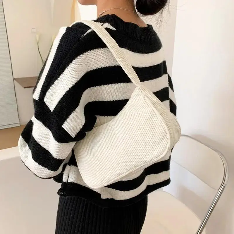 New Corduroy Underarm Bag Solid Color Simple Western Style Small Square Shoulder Bag Summer Daily All Match Lady Casual Handbag