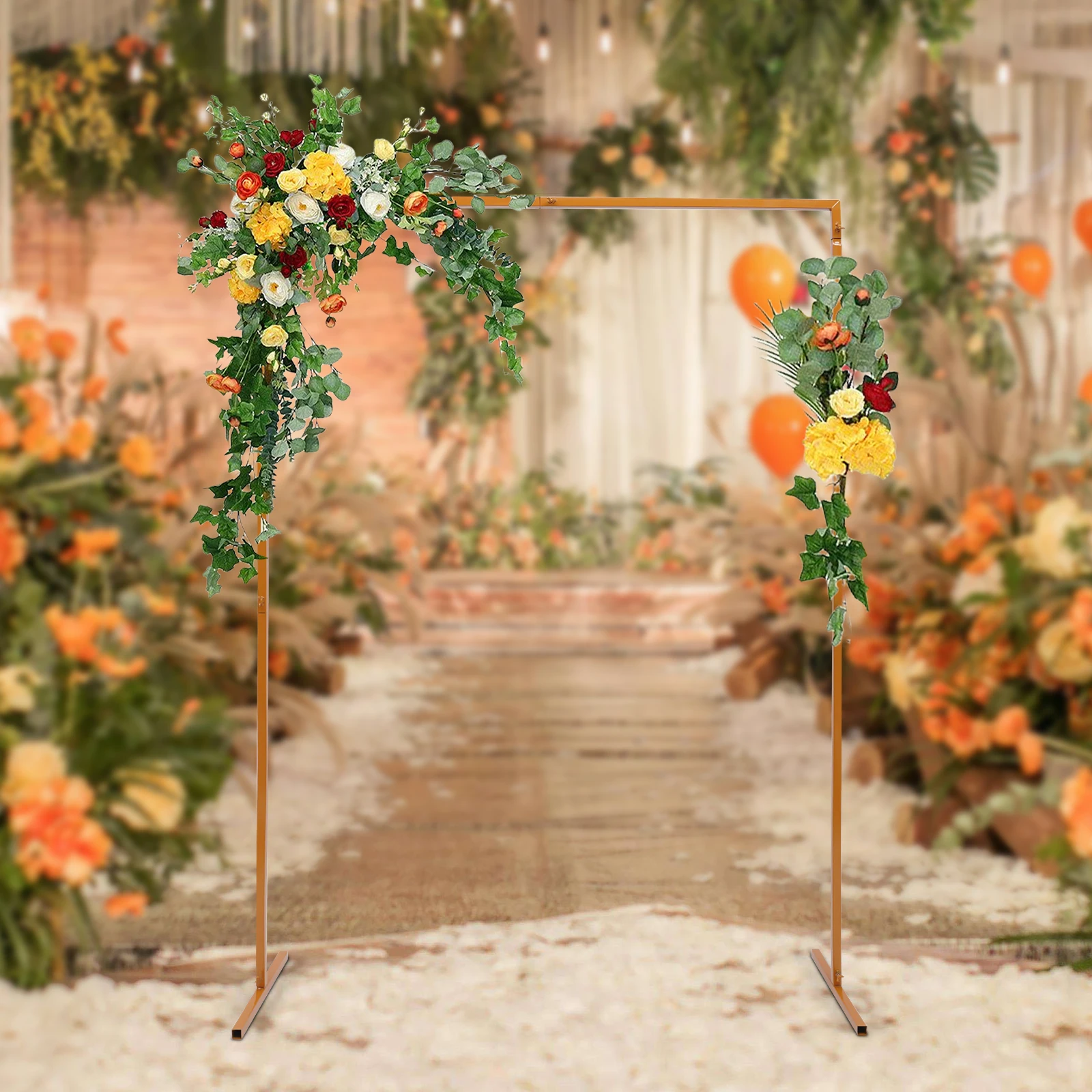 

6.6 x 4.9 Feet Wedding Arch Stand with Bases Easy Assembly Square Garden Arch Metal for Weddings Party (Yellow)