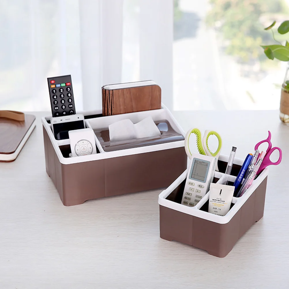 

Desktop Storage Box Plastic Four Grid Organizer Large Capacity Makeup Organizer for Office Living Room Bedroom