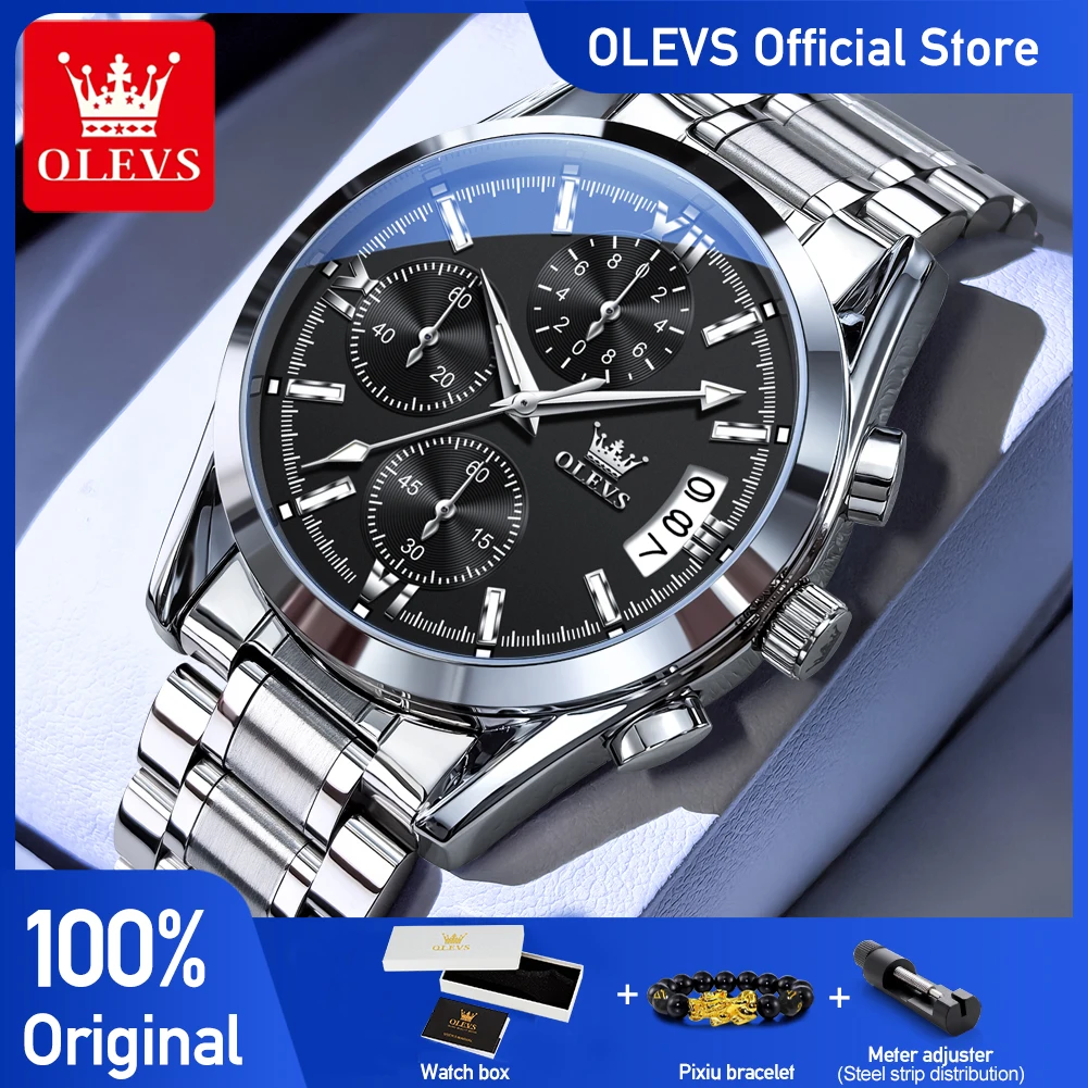 

OLEVS 2987 Мужские часы, оригинальные кварцевые часы, водонепроницаемые светящиеся спортивные часы из нержавеющей стали для мужчин, подарочная коробка Reloj