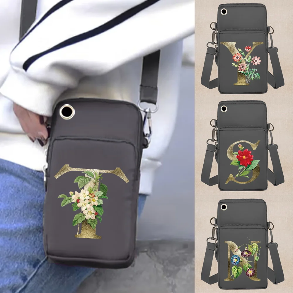 Bolsa para Teléfono Móvil, Cartera, Bolsa de Brazo para Apple/Huawei/Xiaomi, Bolsa Impermeable para Celular con Estampado de Flores Doradas, Bolso de Mano, Bolsa de Hombro
