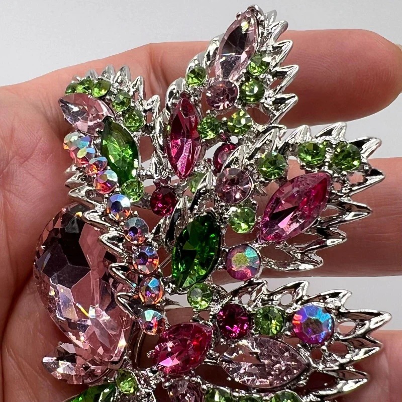 Vintage Crystal Glass Flower Brooch Fashion Plant Rhinestone Brooch Men and Women\'s Pins Clothing Accessories Gift Wholesale