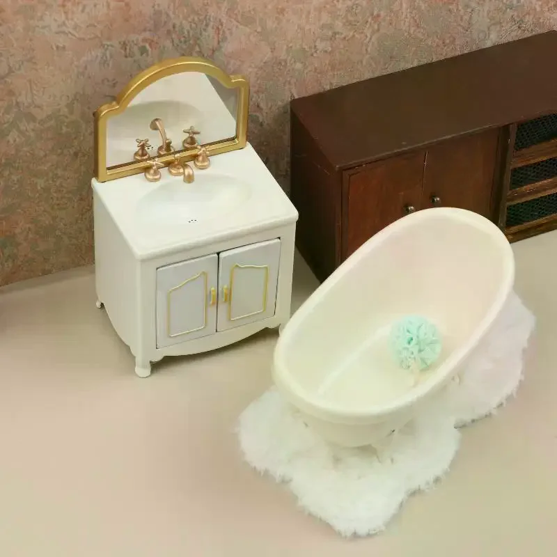 1/12 Dollhouse Simulation Bathtub Toilet Wash Basin Cabinet Model Dollhouse Bathroom Furniture Decoration Doll House Accessories