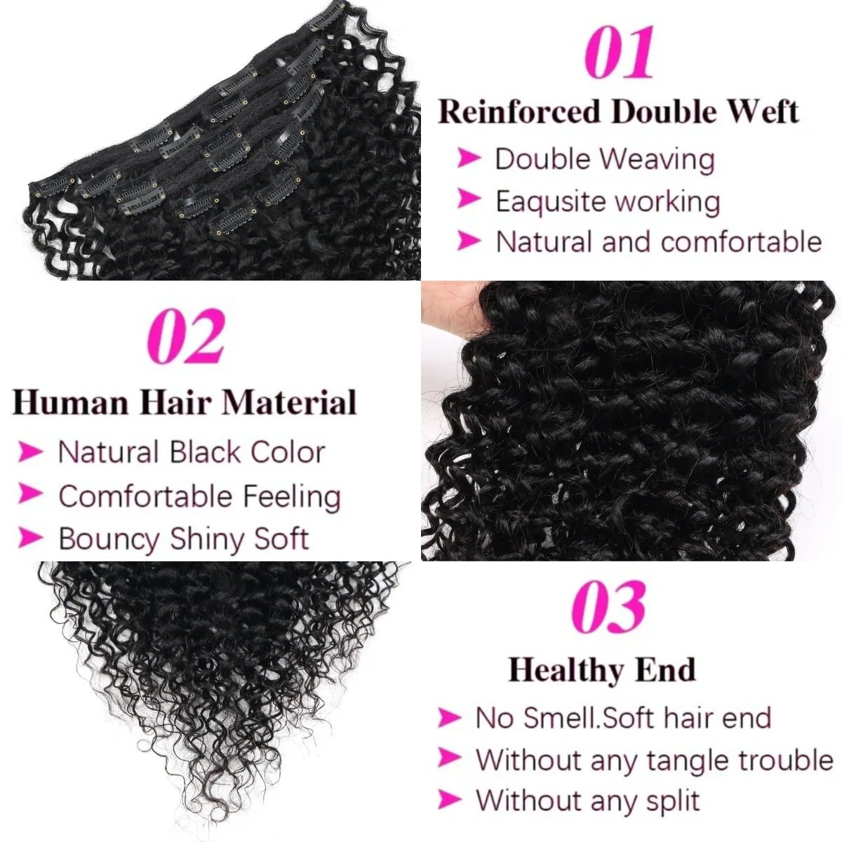 موجة عميقة كليب في وصلات الشعر اللون الطبيعي لحمة مزدوجة البرازيلي 8 قطع وصلة إطالة شعر طبيعي 8-30 بوصة للنساء #5