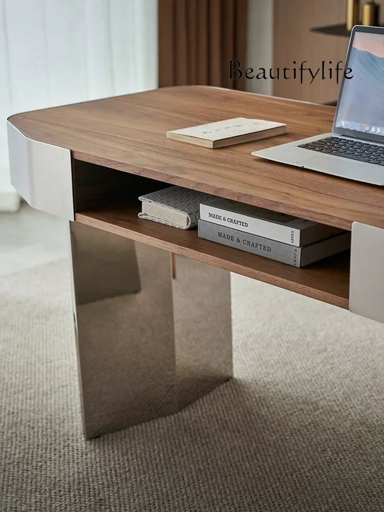

Italian minimalist natural marble office desk large flat floor home computer desk designer model