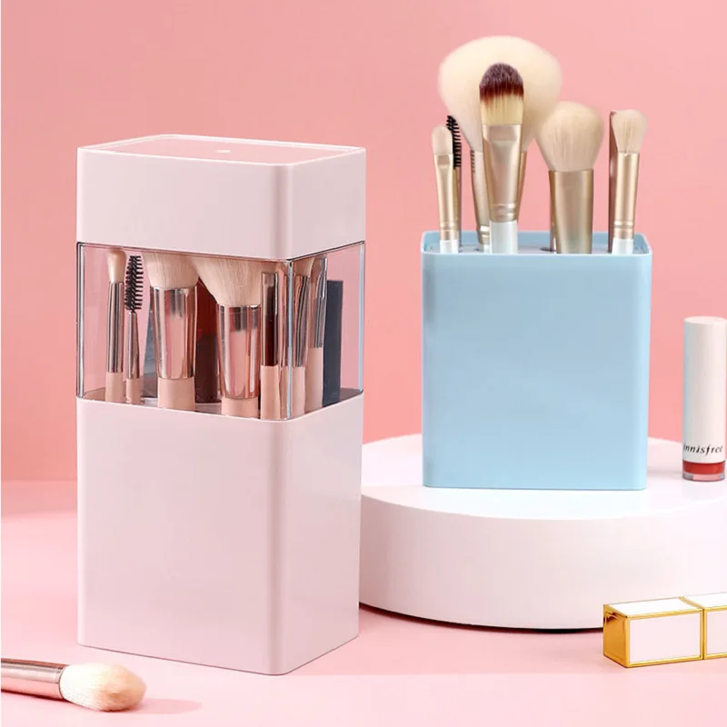 Cosmetic Brush Holder Storag Box Drying Rack Makeup Tools Pen Organizer Shelf Lipstick Display Bucket Dustproof Plastic Desktop