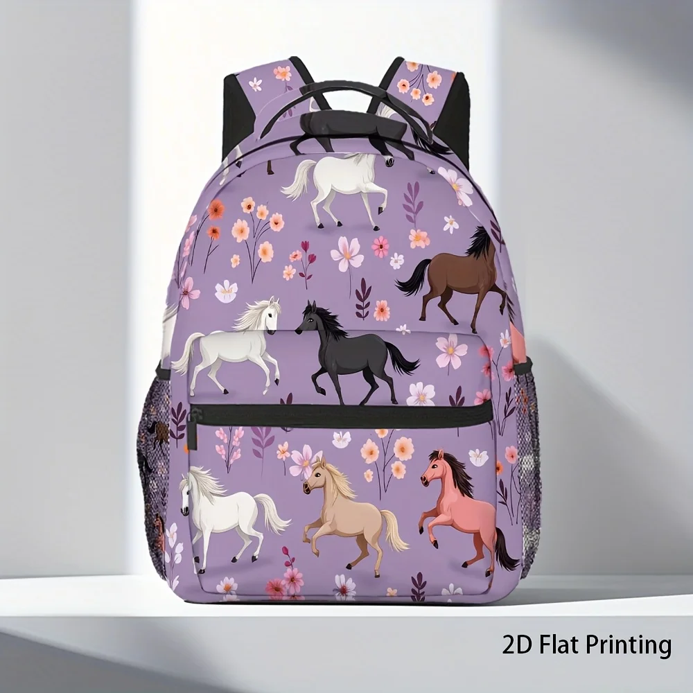 Vibrant Horse Floral Print Backpack Lightweight Compact and Functional for School Work with Adjustable Straps Horse Lover Gift