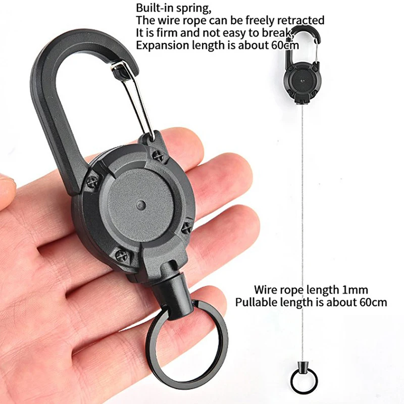 Anti-theft Metal Easy-to-pull Buckle Rope Elastic Keychain Retractable Key Ring Anti Lost Ski Pass ID Card