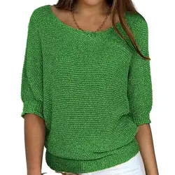 Women Knitting Sweater O-Neck 3/4 Sleeve Loose Pullover Tops кофта женская