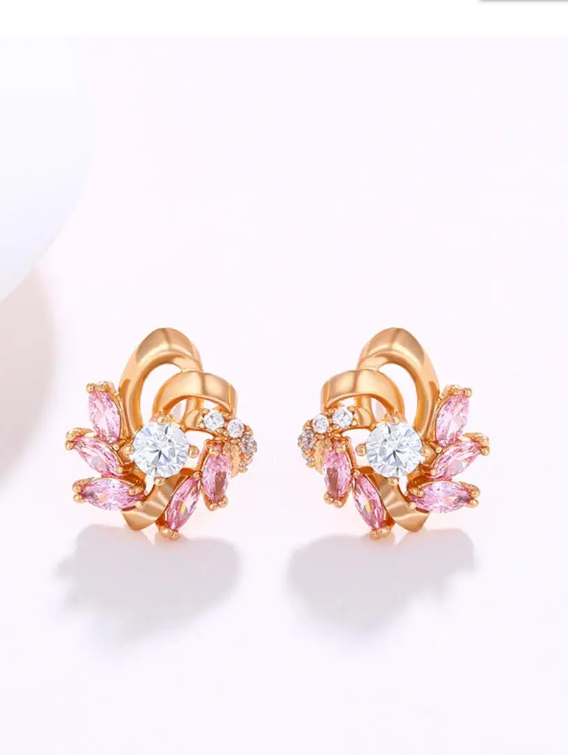 2PCS Beautiful Stone Flower  Earrings Luxury Lady's Gold Plating Zircon Crystal Angel Ear Sweep Climber Earrings F1749