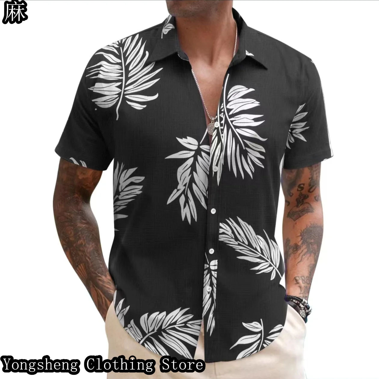 Men's Clothing Summer Short Sleeve Linen Shirts Slub Linen Retro Exquisite Printed Casual Breathable Clothing