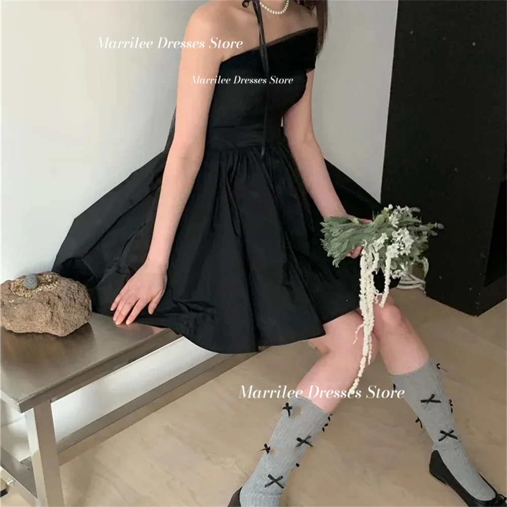 Marrilee elegante schwarze kurze träger lose A-Linie Abendkleider charmant über dem Knie ärmellose einfache Ballkleider formelle Anlässe