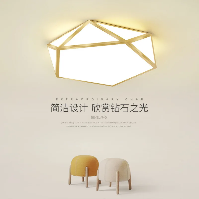 

Golden Polygon Modern Ceiling Lamp Originality Restaurant Cafe Light Luxury Ceiling Light Nordic Modern Bedroom Board LED Light