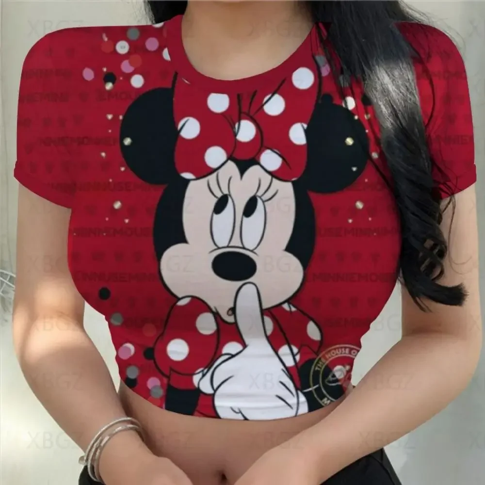 Camisetas ajustadas con estampado Y2k para mujer, blusas de moda de dibujos animados, camiseta Sexy para mujer, Top corto de Mickey, Minnie Mouse, Disney 2022