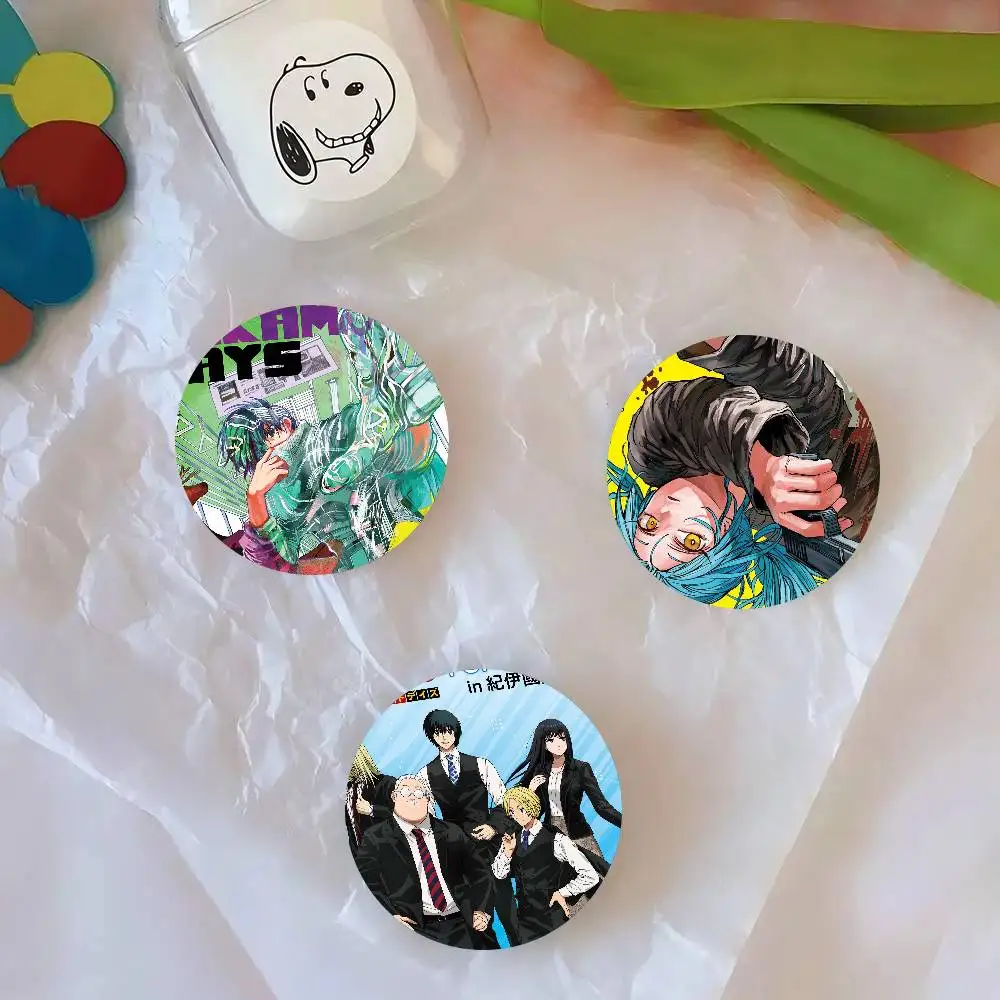 S-SAKAMOTO Anime Round Badge Lapel Pins For Backpacks Briefcase Laser Brooch Clothes Gifts