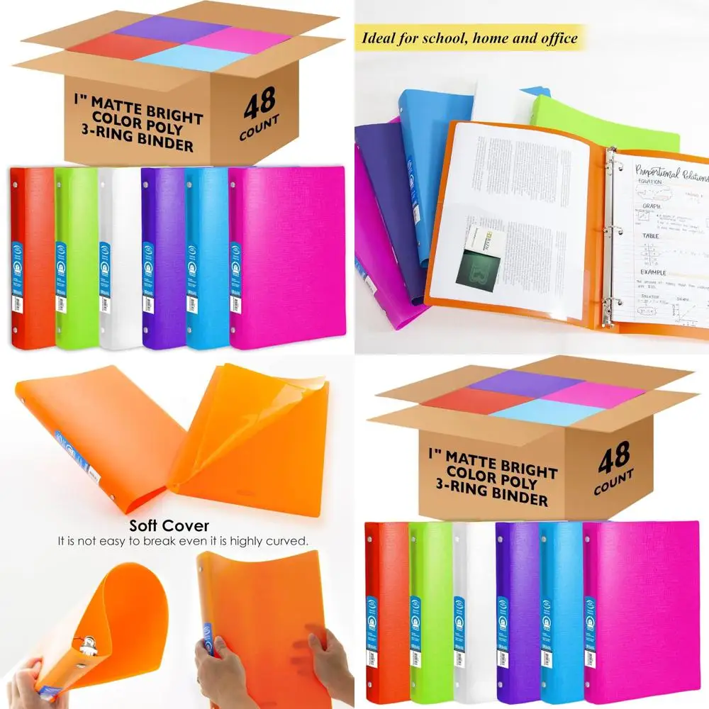 

1-Inch Assorted Matte Bright Color Round Ring Binders, 175-Sheet Capacity, Ideal for School, Home, and Office, 48-Pack