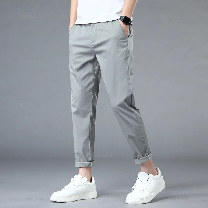 Summer Ankle-Length Casual Pants Men Thin Classic Style Fashion Slim Straight Cotton Brand Clothing Solid Color Trousers Male