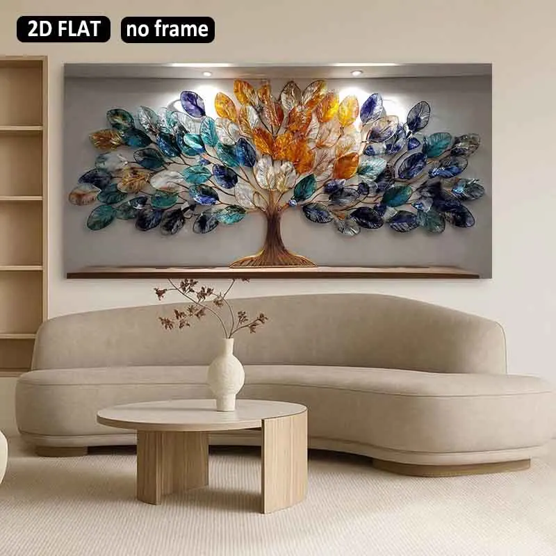 [2D Flat]1pc 23.62*47.24in/60*120cm UnFramed Tree of Life Painting Modern Art Home Decoration