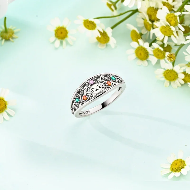 Silver 925 Ring Colorful Zircon Cat Flower Enamel Rings for Women Fingers Original Wedding Engagement Fine Jewelry Gift