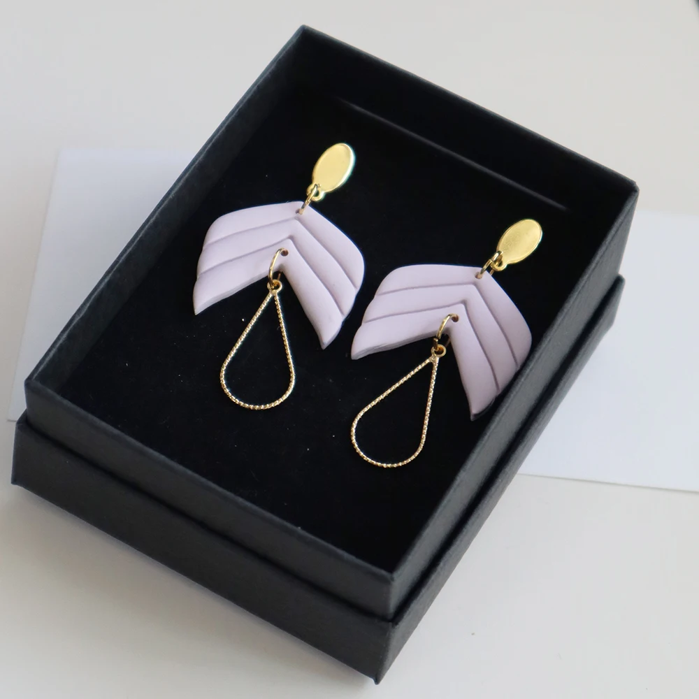 Geometry Leaf Pendant Earrings For Women Girls Simple Fashion Metal Drop Earring Polymer Clay Handmade Dangle Earrings Accessory