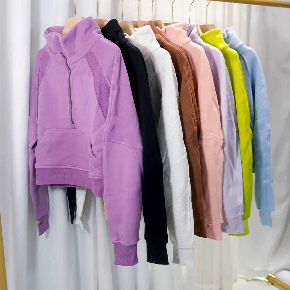 Nylon Autumn Winter New Women's Sweatshirt Sports Half-Zip Stand Collar Fleece Outdoor Running Warm Loose Jacket view 2